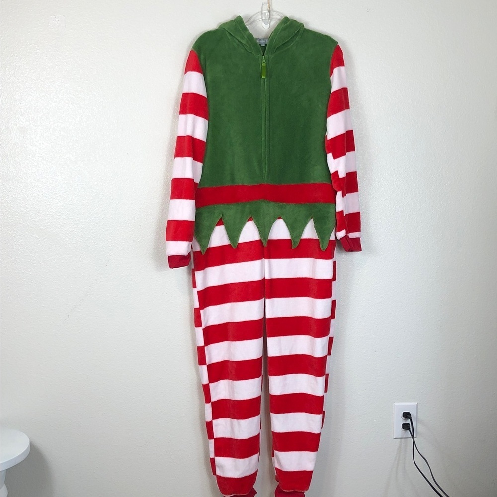 Loungeable One Piece Pajama Christmas Elf Super Soft Hooded Size MEDIUM - Picture 3 of 11